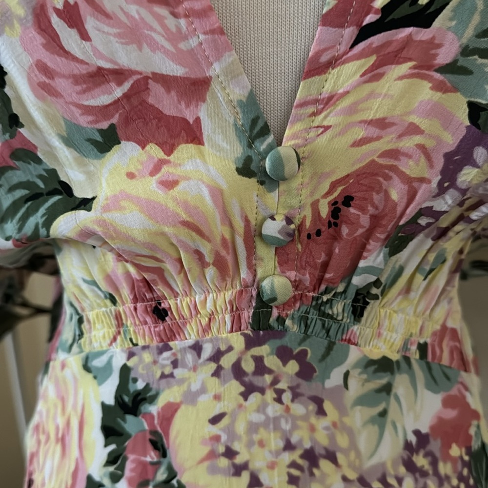 Faithfull The Brand Marie Louise Midi Dress In Vennisa Floral Yellow XL US 10 - Picture 6 of 16